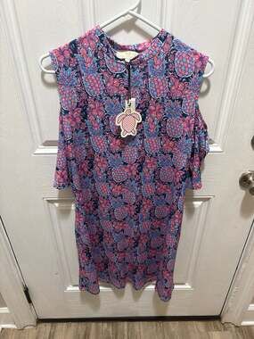 Simply Southern Pineapple Print Cold Shoulder Dress Size Large NWT